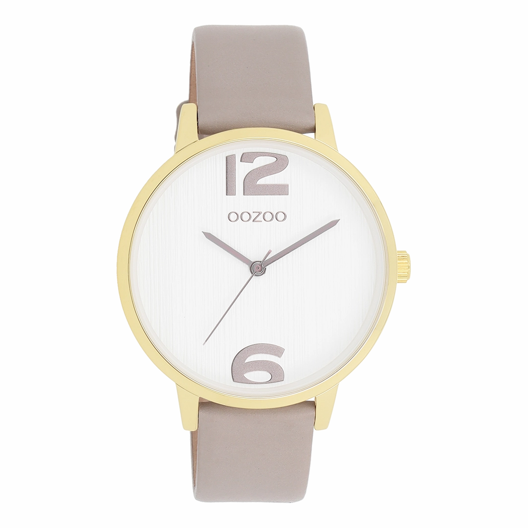 Gold coloured OOZOO watch with taupe leather strap - C11236