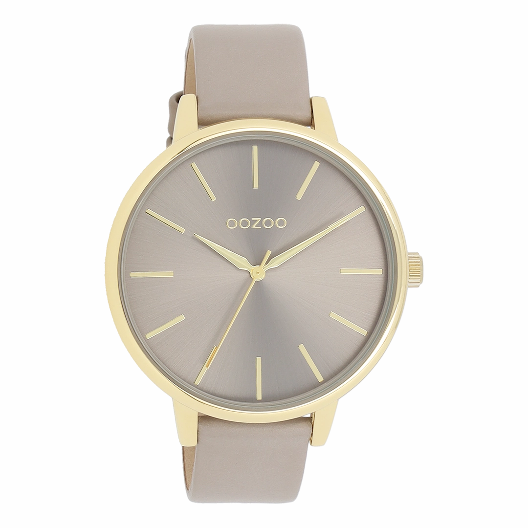 Gold coloured OOZOO watch with taupe leather strap - C11291