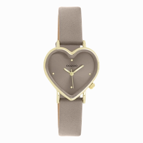 Gold coloured OOZOO watch with taupe leather strap - C11451