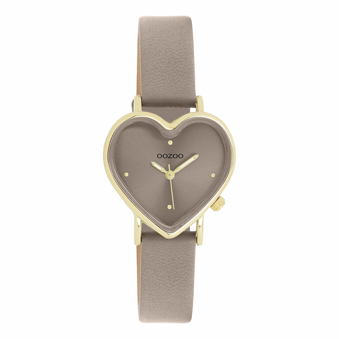 Gold coloured OOZOO watch with taupe leather strap - C11451