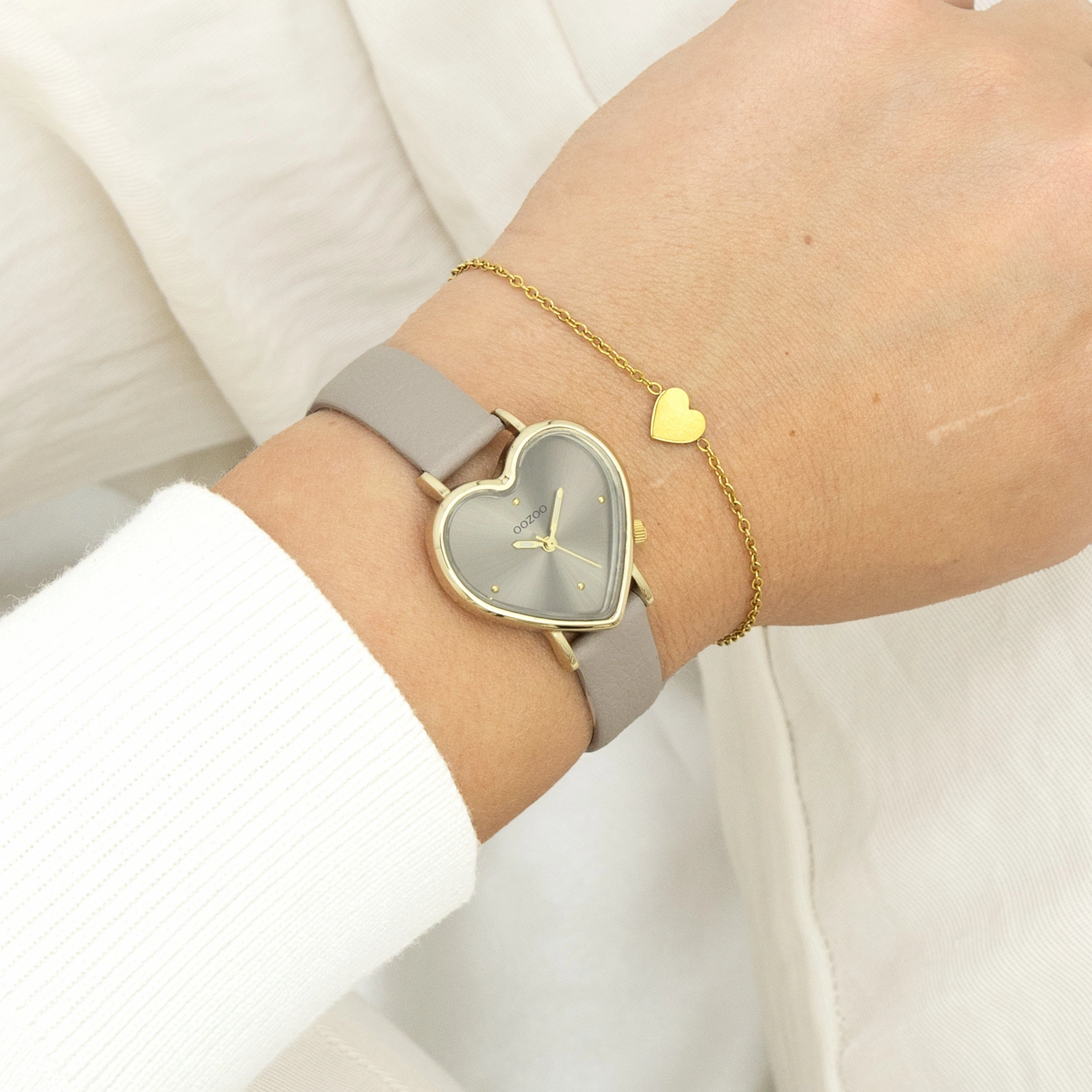 Gold coloured OOZOO watch with taupe leather strap - C11451