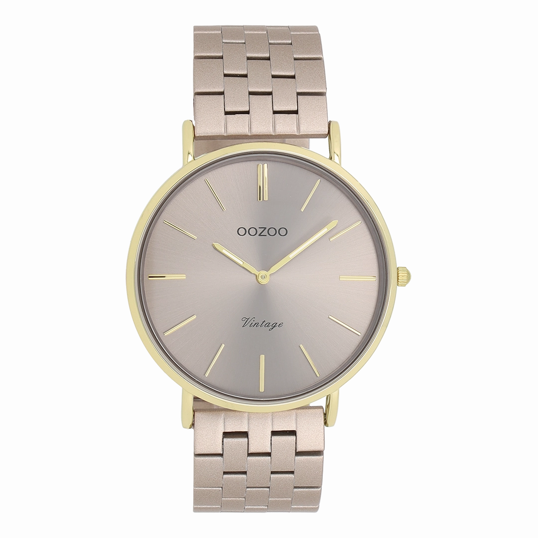 Gold coloured OOZOO watch with taupe stainless steel bracelet - C20404