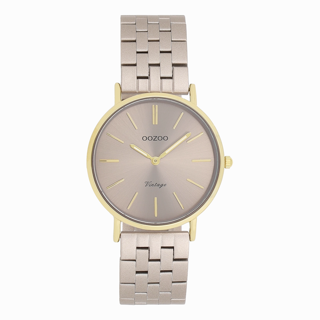 Gold coloured OOZOO watch with taupe stainless steel bracelet - C20409