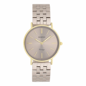 Gold coloured OOZOO watch with taupe stainless steel bracelet - C20409