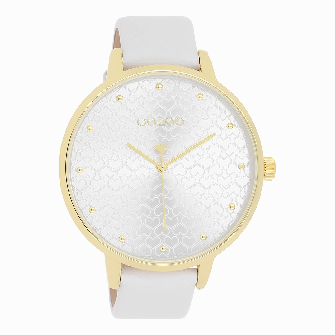 Gold coloured OOZOO watch with white leather strap - C11158