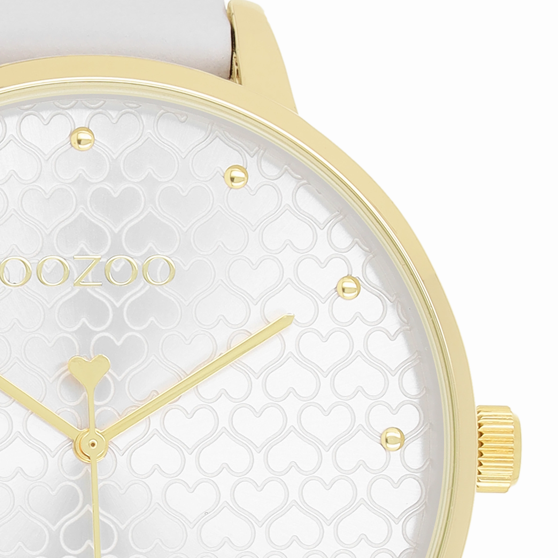 Gold coloured OOZOO watch with white leather strap - C11158