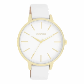 Gold coloured OOZOO watch with white leather strap - C11359