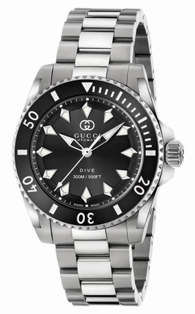 Gucci Dive Automatic Stainless Steel Black Dial Divers Mens Watch YA136353A