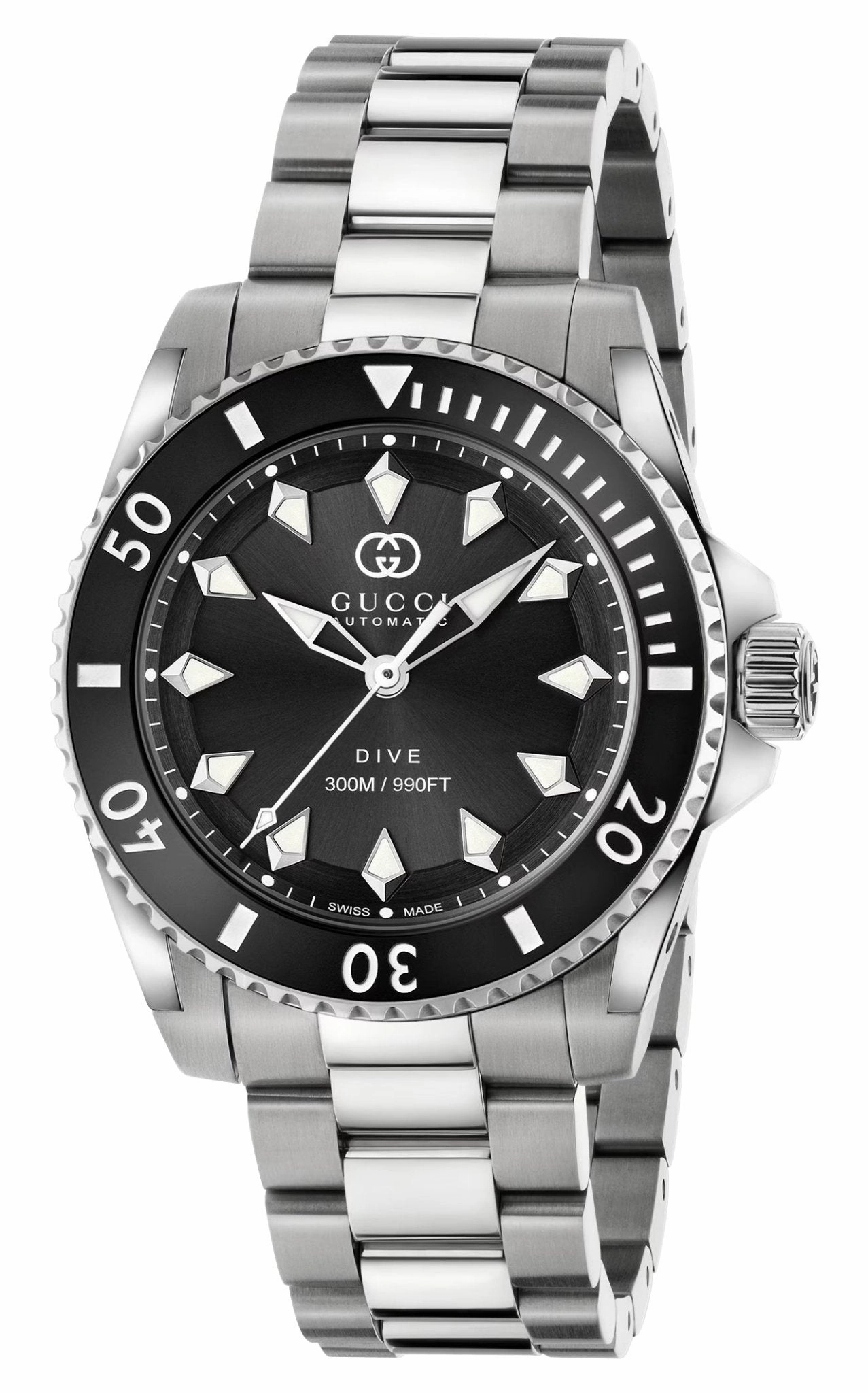 Gucci Dive Automatic Stainless Steel Black Dial Divers Mens Watch YA136353A