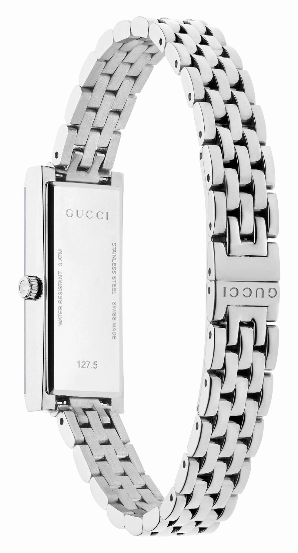 Gucci G-Frame Stainless Steel Pink Dial Diamonds Rectangle Quartz Womens Watch YA127516
