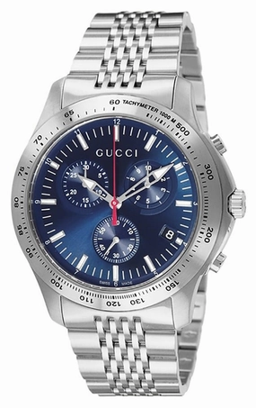 Gucci G-Timeless Chronograph Stainless Steel Blue Dial Date Quartz Mens Watch YA126256