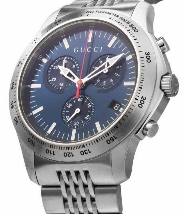 Gucci G-Timeless Chronograph Stainless Steel Blue Dial Date Quartz Mens Watch YA126256