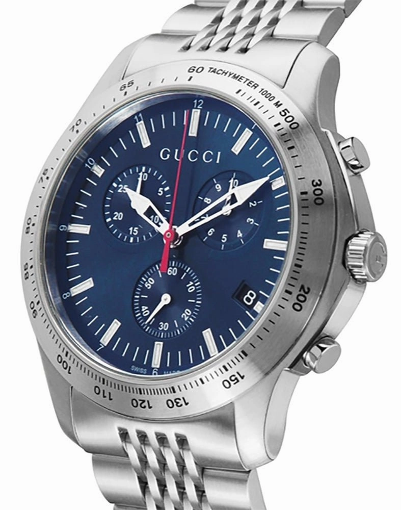 Gucci G-Timeless Chronograph Stainless Steel Blue Dial Date Quartz Mens Watch YA126256