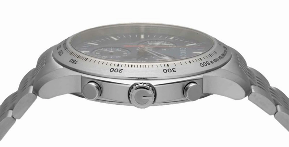 Gucci G-Timeless Chronograph Stainless Steel Blue Dial Date Quartz Mens Watch YA126256