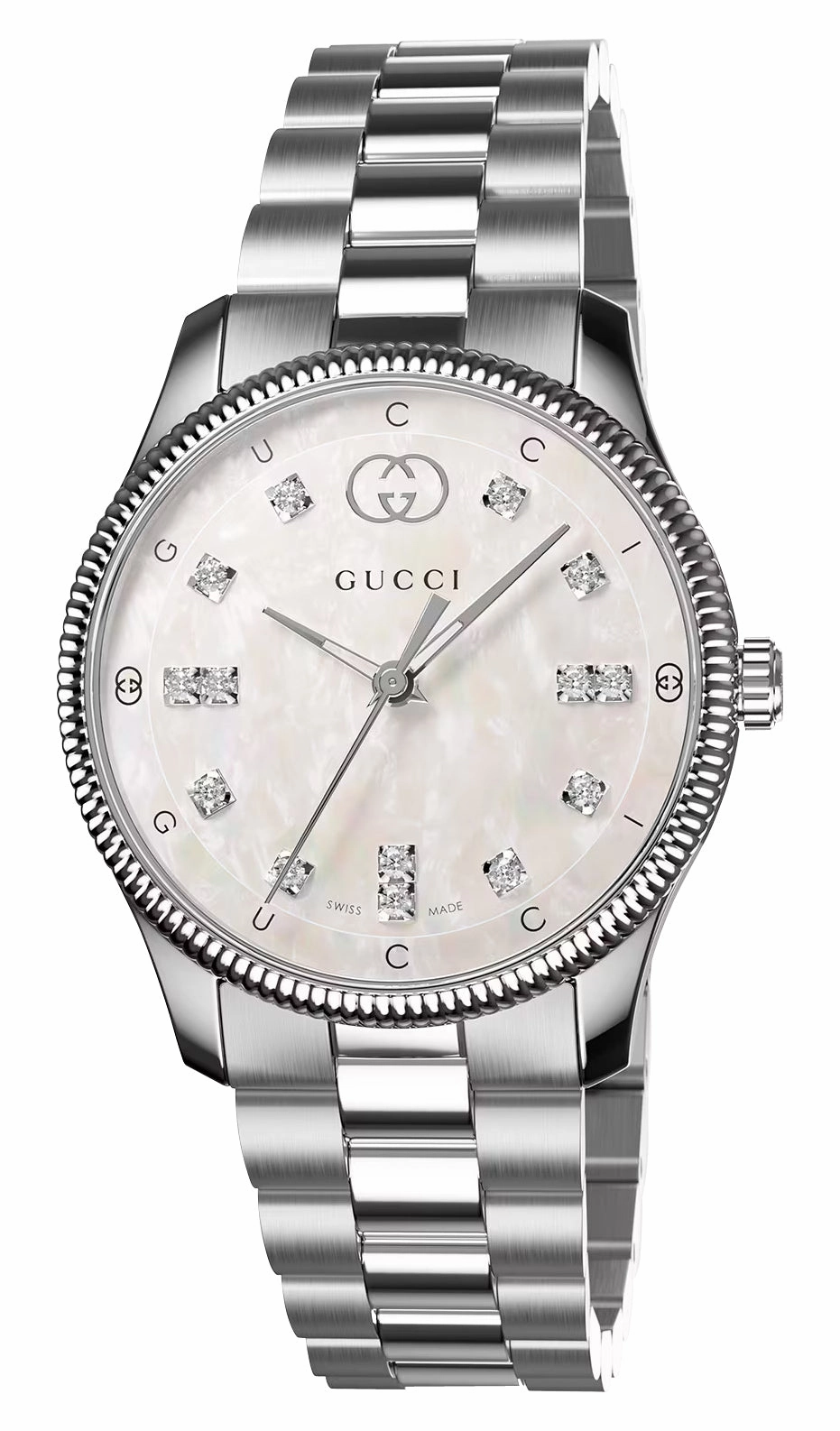 Gucci G-Timeless Stainless Steel Mother-of-Pearl Dial Diamonds Quartz Womens Watch YA1265064