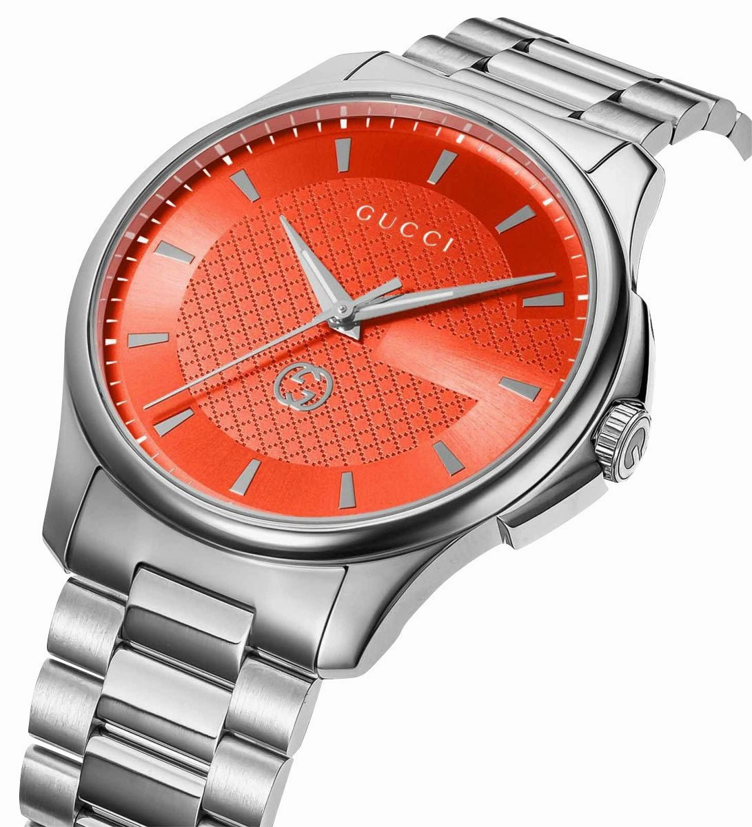 Gucci G-Timeless Stainless Steel Orange Dial Quartz Mens Watch YA126370