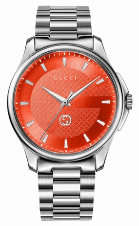 Gucci G-Timeless Stainless Steel Orange Dial Quartz Mens Watch YA126370