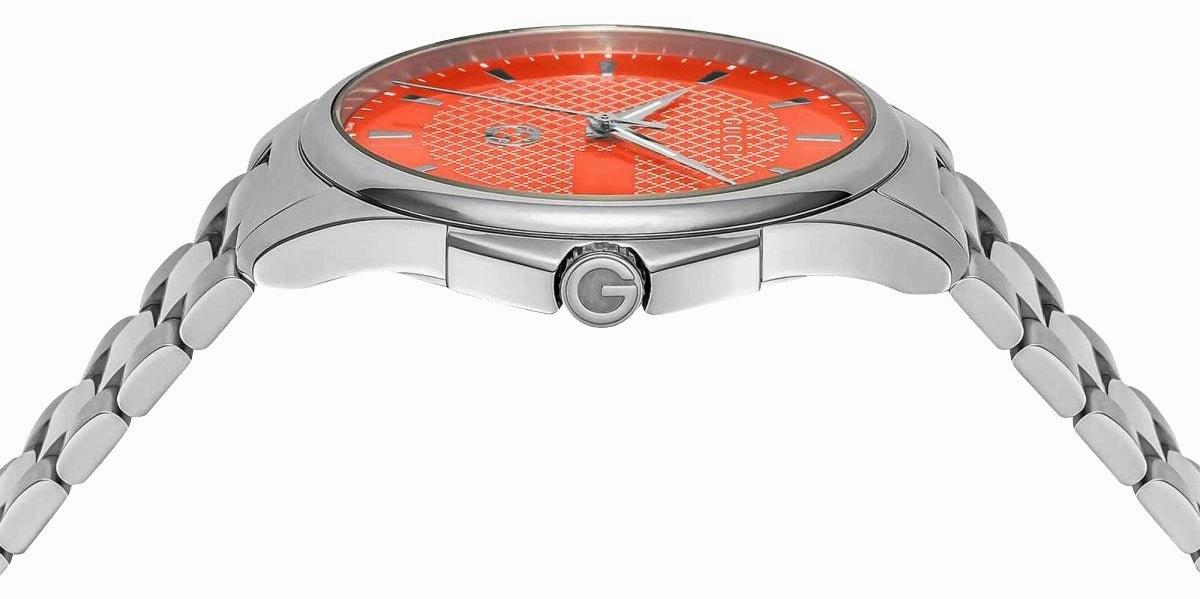 Gucci G-Timeless Stainless Steel Orange Dial Quartz Mens Watch YA126370