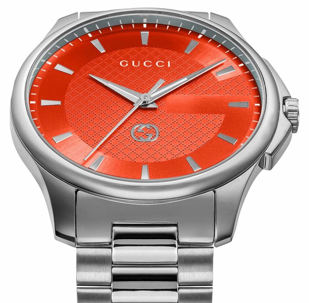 Gucci G-Timeless Stainless Steel Orange Dial Quartz Mens Watch YA126370