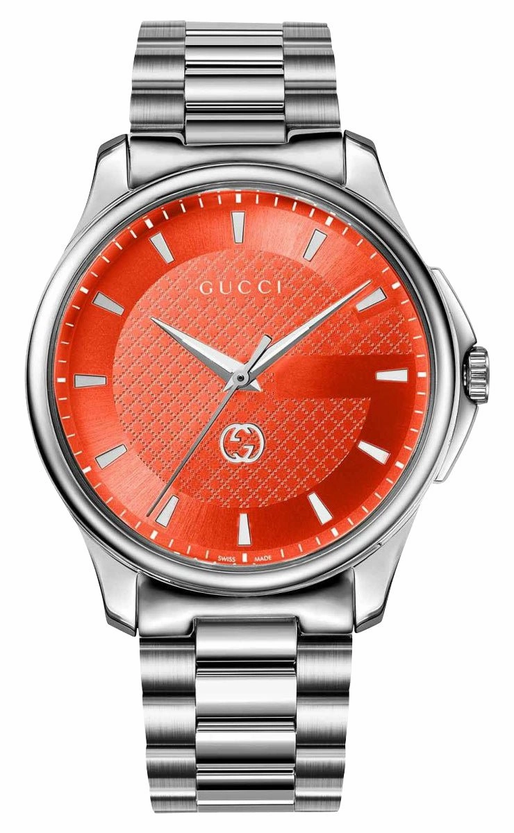 Gucci G-Timeless Stainless Steel Orange Dial Quartz Mens Watch YA126370