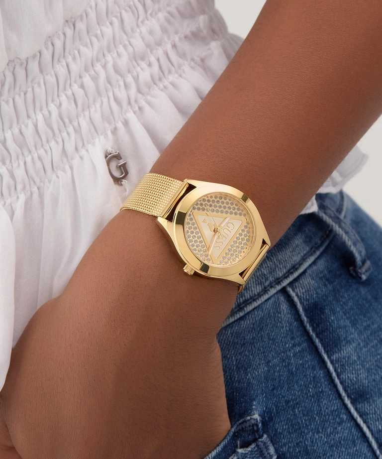 Guess Glitz Plaque Champagne Dial Gold Stainless Steel Watch GW0835L2