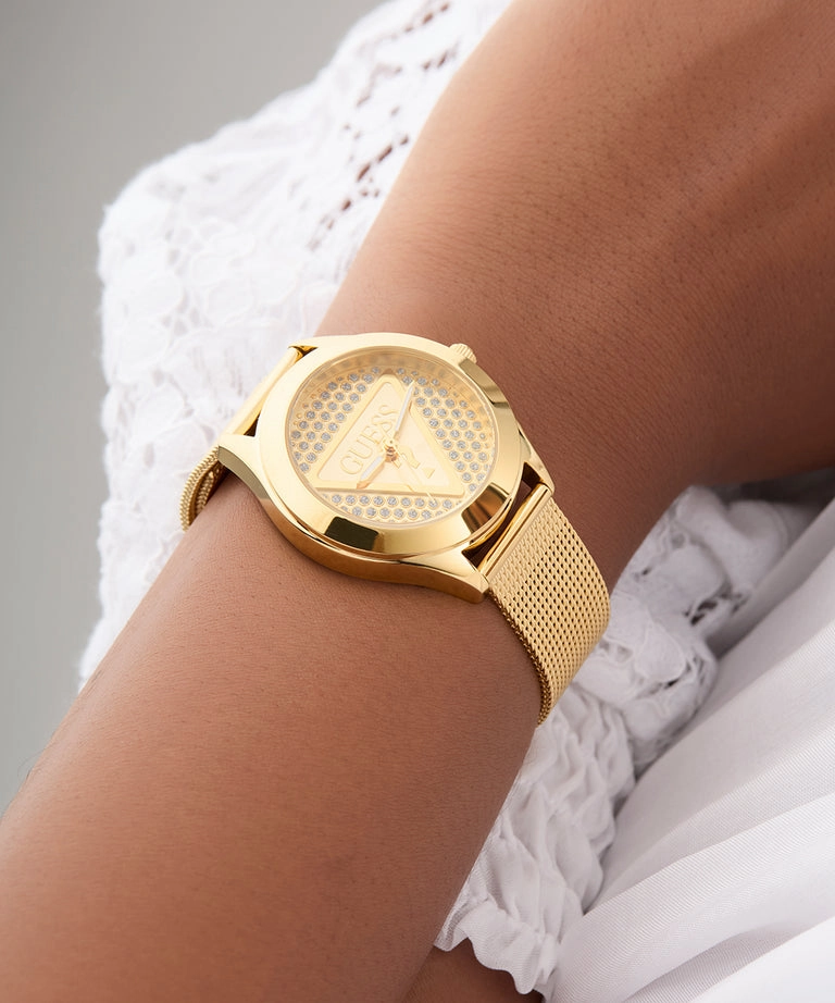 Guess Glitz Plaque Champagne Dial Gold Stainless Steel Watch GW0835L2
