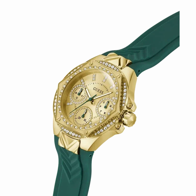 Guess Ladies Green Gold Tone Multi-function Watch