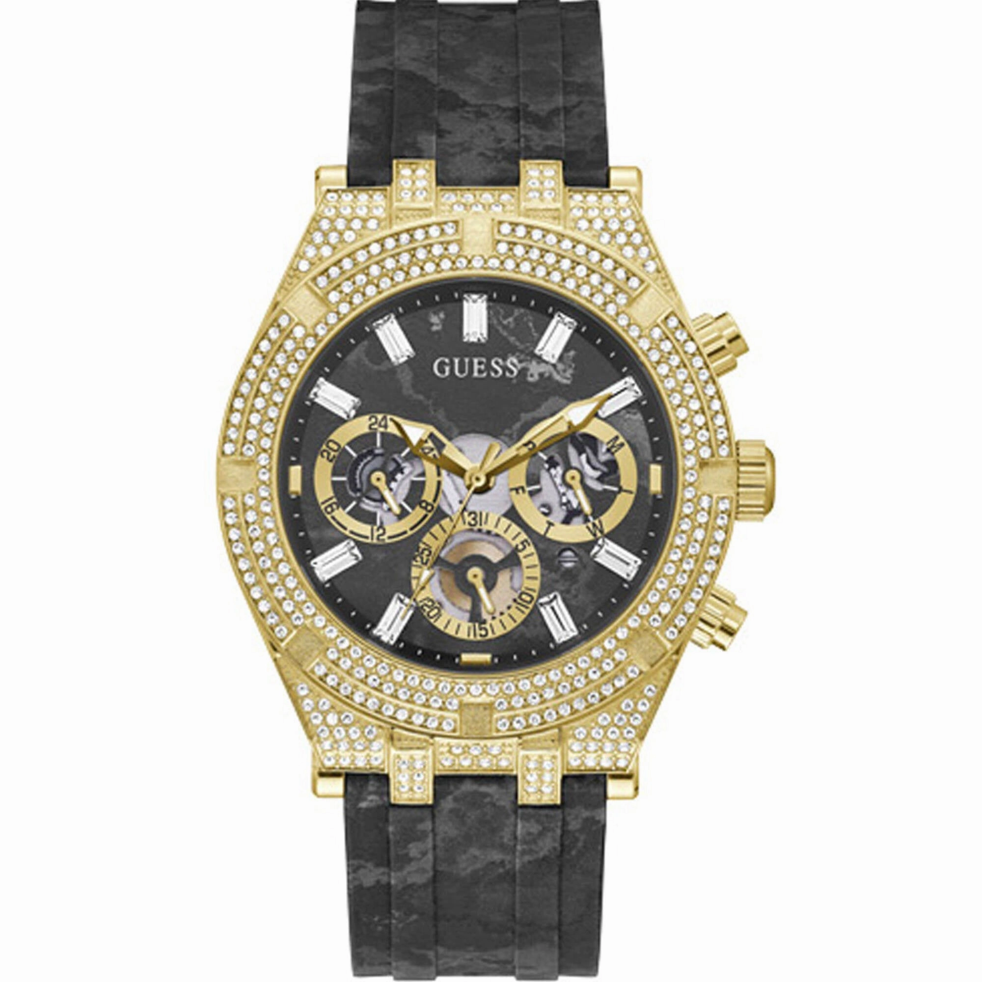 Guess Men's Watch - Classic Quartz Day-Date Display Black Rubber Strap | GW0418G2
