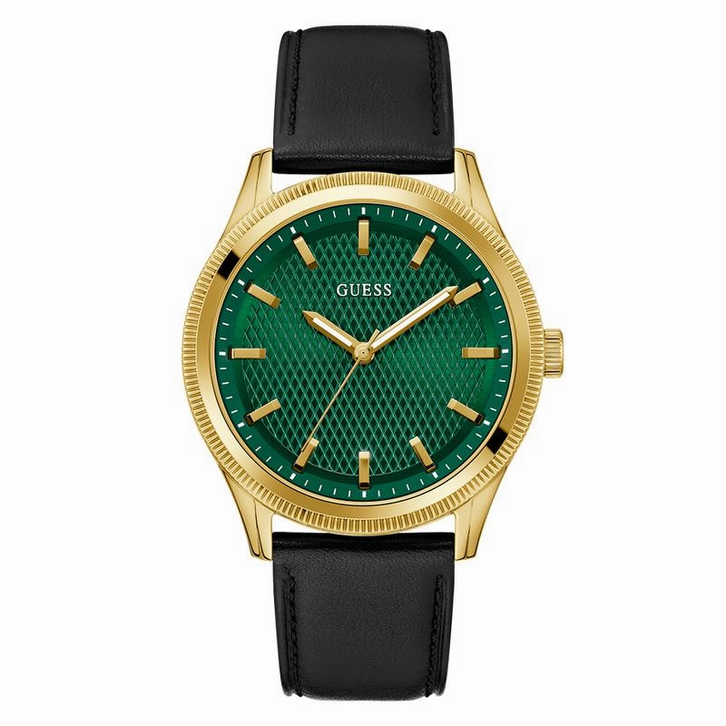 Guess Mens Black Gold Tone Analog Watch