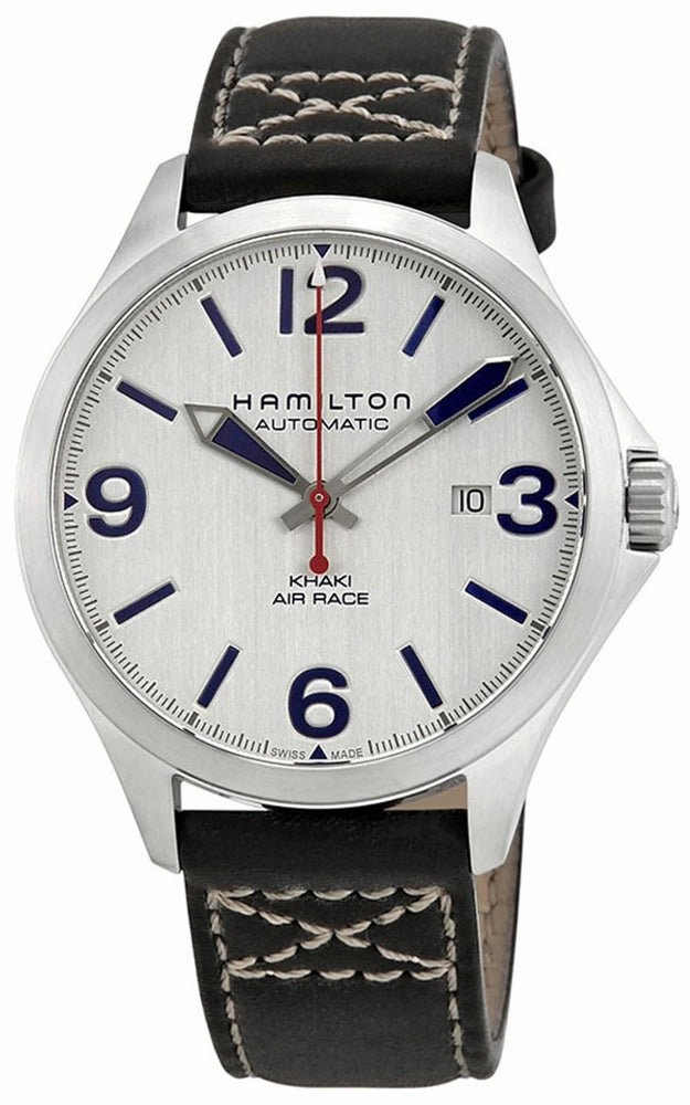 Hamilton Khaki Aviation Air Race Stainless Steel Automatic Steel Dial Black Leather Strap Mens Watch Date H76525751