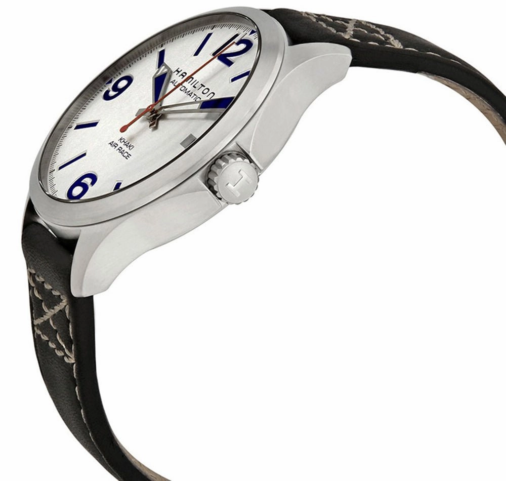 Hamilton Khaki Aviation Air Race Stainless Steel Automatic Steel Dial Black Leather Strap Mens Watch Date H76525751