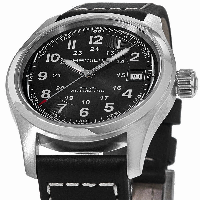 Hamilton Khaki Field Auto 38MM Black Dial Leather Strap Men's Watch H70455733