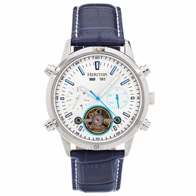 Heritor Automatic Wilhelm Semi-Skeleton Leather-Band Watch w/Day/Date - Black/Silver