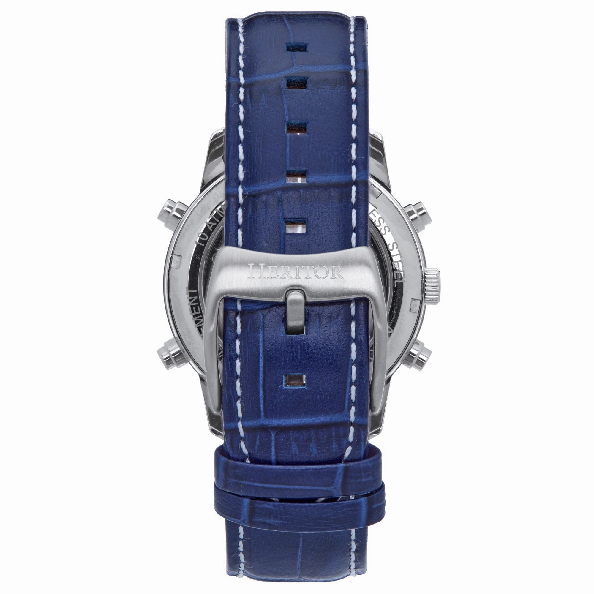 Heritor Automatic Wilhelm Semi-Skeleton Leather-Band Watch w/Day/Date - Black/Silver