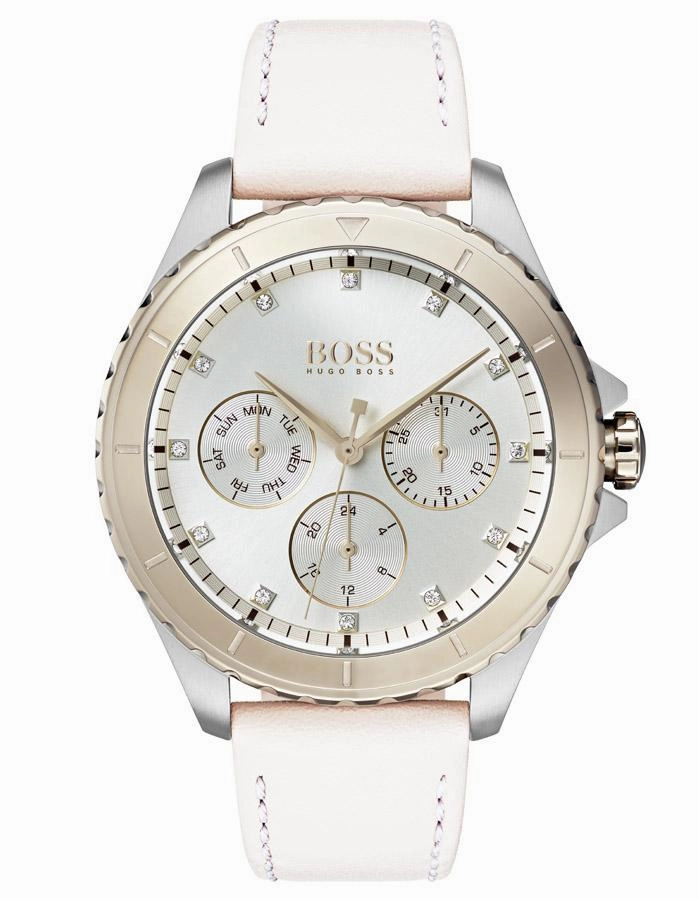 Hugo Boss Womens Premiere Watch - Two-Tone - Gemstones - Pink Leather Strap