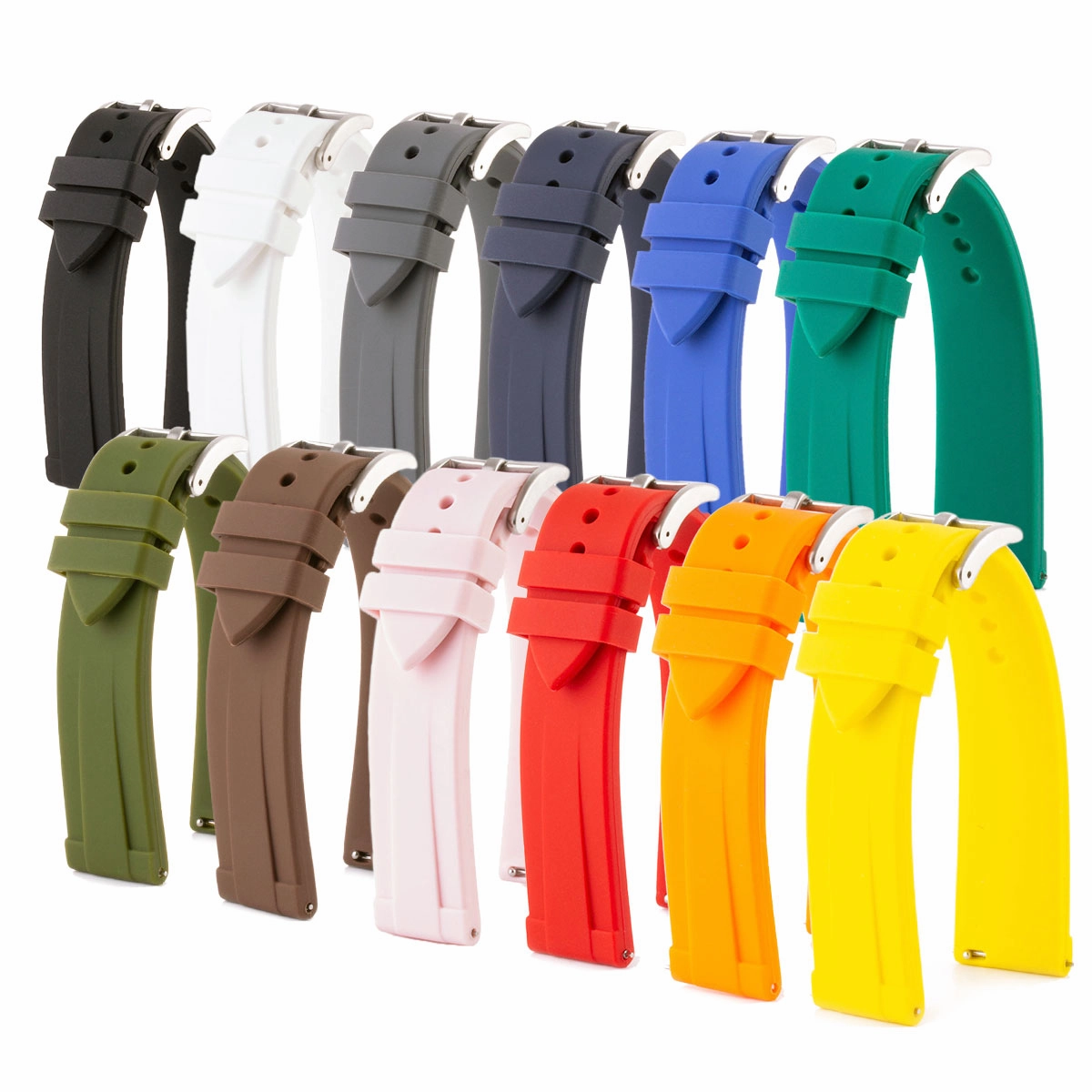 Interchangeable rubber watch band (black, grey, blue, green, kaki, brown...)