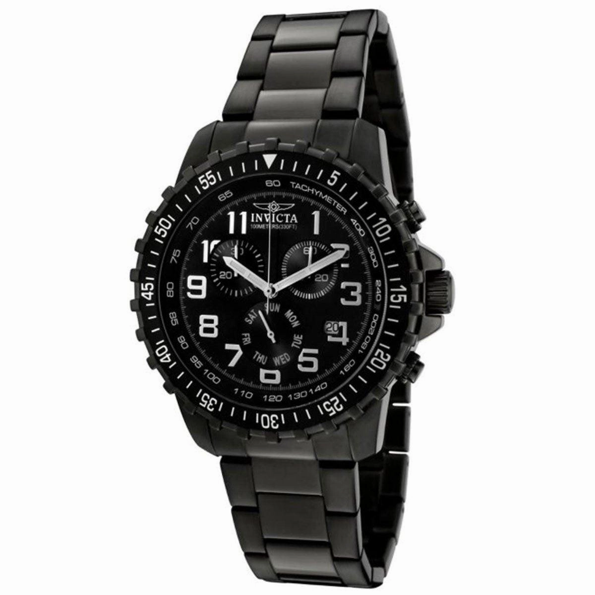 Invicta 1328 Men's Specialty Black Dial Gunmetal IP Steel Bracelet Chronograph Watch