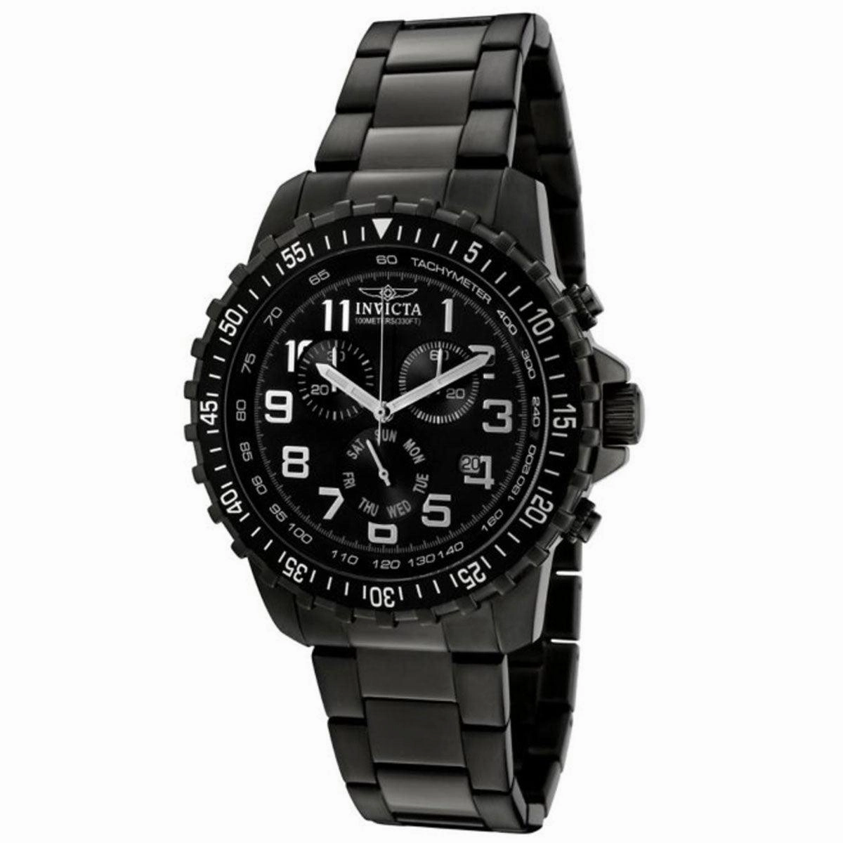 Invicta 1328 Men's Specialty Black Dial Gunmetal IP Steel Bracelet Chronograph Watch