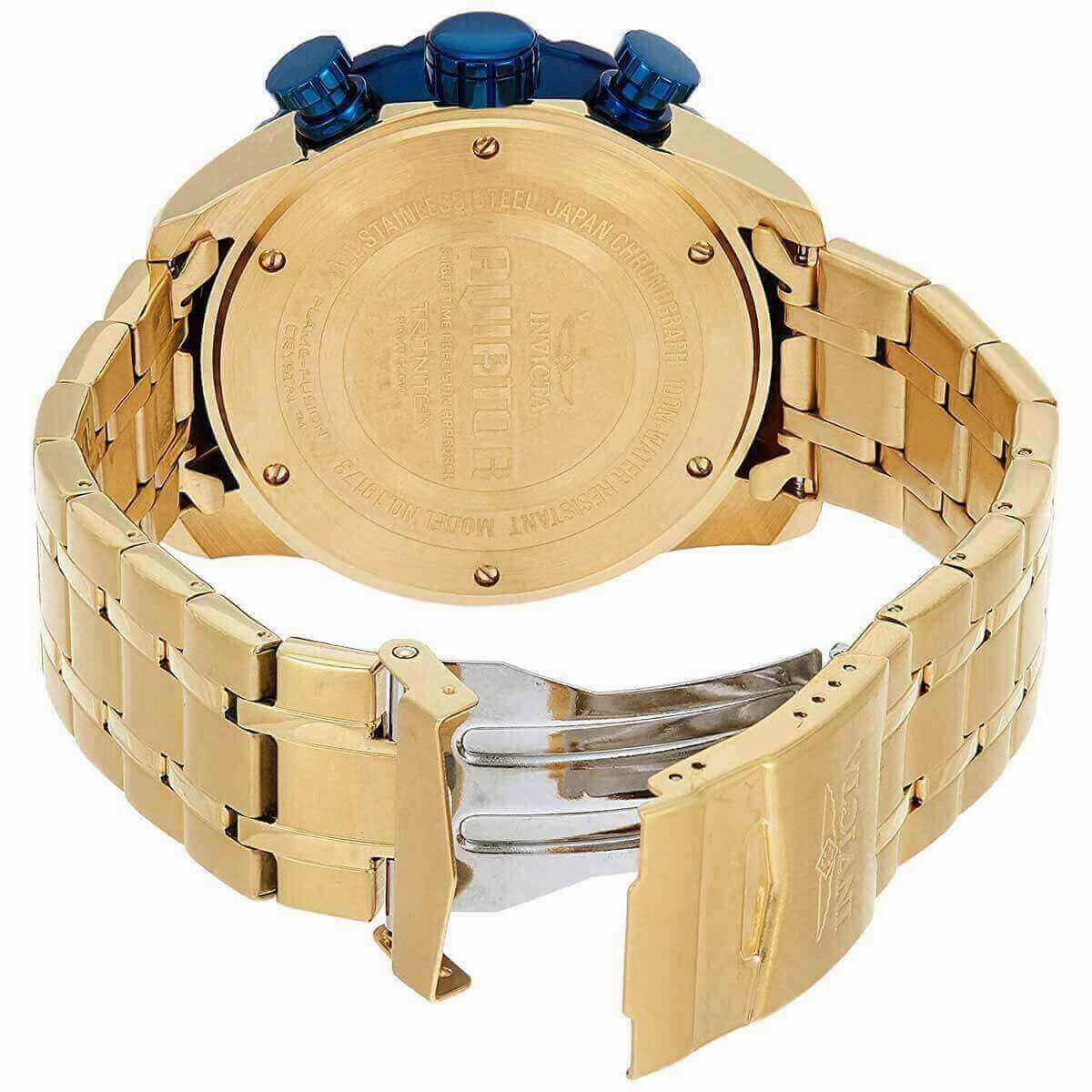 Invicta 19173 Men's Yellow Steel Bracelet Quartz Aviator Chrono Blue Dial Compass Watch
