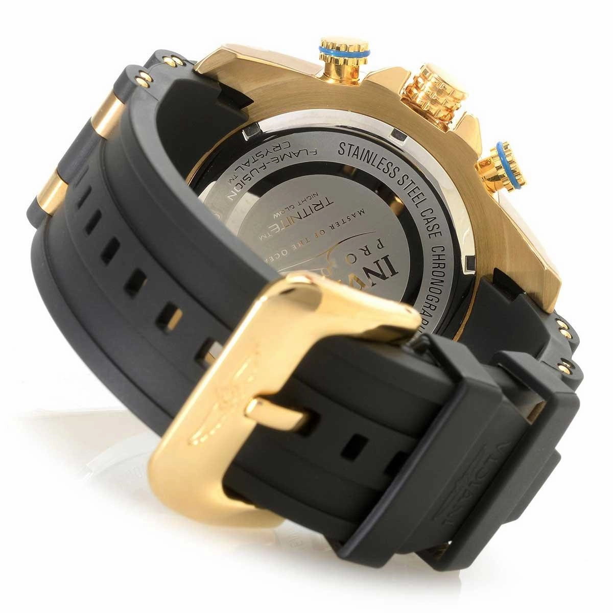 Invicta 22308 Men's Pro Diver Chronograph Gold Dial Yellow Gold Steel & Silicone Strap Watch