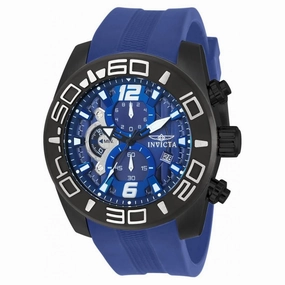 Invicta 22812 Men's Pro Diver Blue Dial Black IP Steel Blue Silicone Strap Chronograph Watch