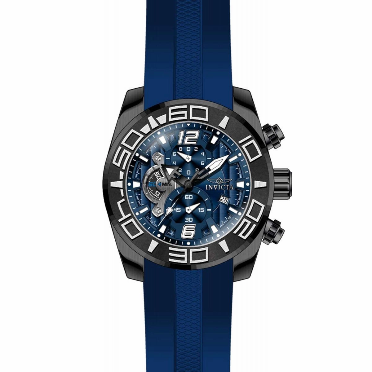 Invicta 22812 Men's Pro Diver Blue Dial Black IP Steel Blue Silicone Strap Chronograph Watch