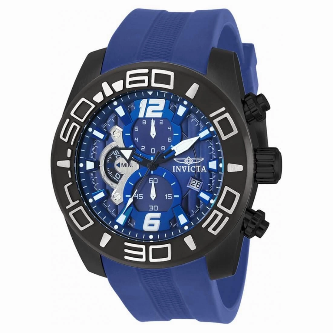 Invicta 22812 Men's Pro Diver Blue Dial Black IP Steel Blue Silicone Strap Chronograph Watch