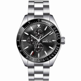 Invicta Men's Chronograph Watch - Aviator Black Bezel Silver Tone Bracelet | 38966