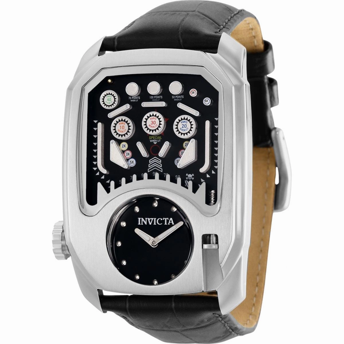 Invicta Men's Quartz Watch - Cuadro Pinball Game Black and Silver Dial Strap | 35450