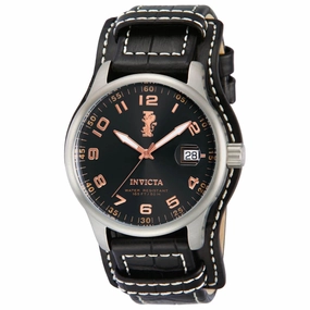 Invicta Men's Quartz Watch - I-Force Black Dial Silver Tone Case Leather Strap | 12975