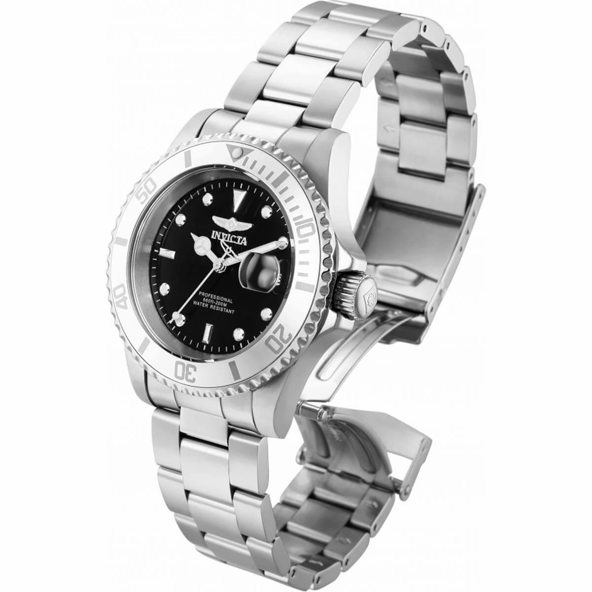 Invicta Men's Quartz Watch - Pro Diver Black Dial Stainless Steel Bracelet | 34022