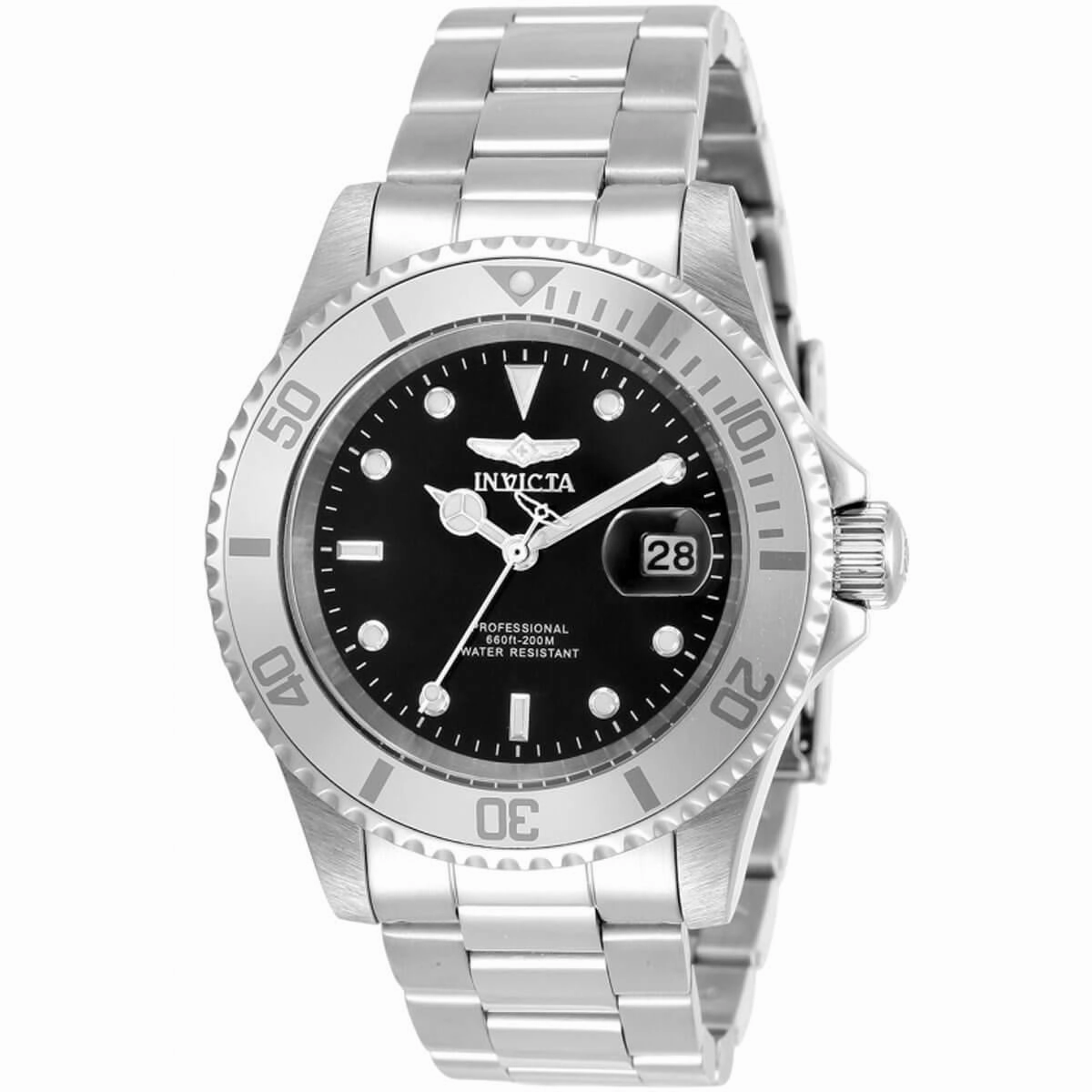 Invicta Men's Quartz Watch - Pro Diver Black Dial Stainless Steel Bracelet | 34022