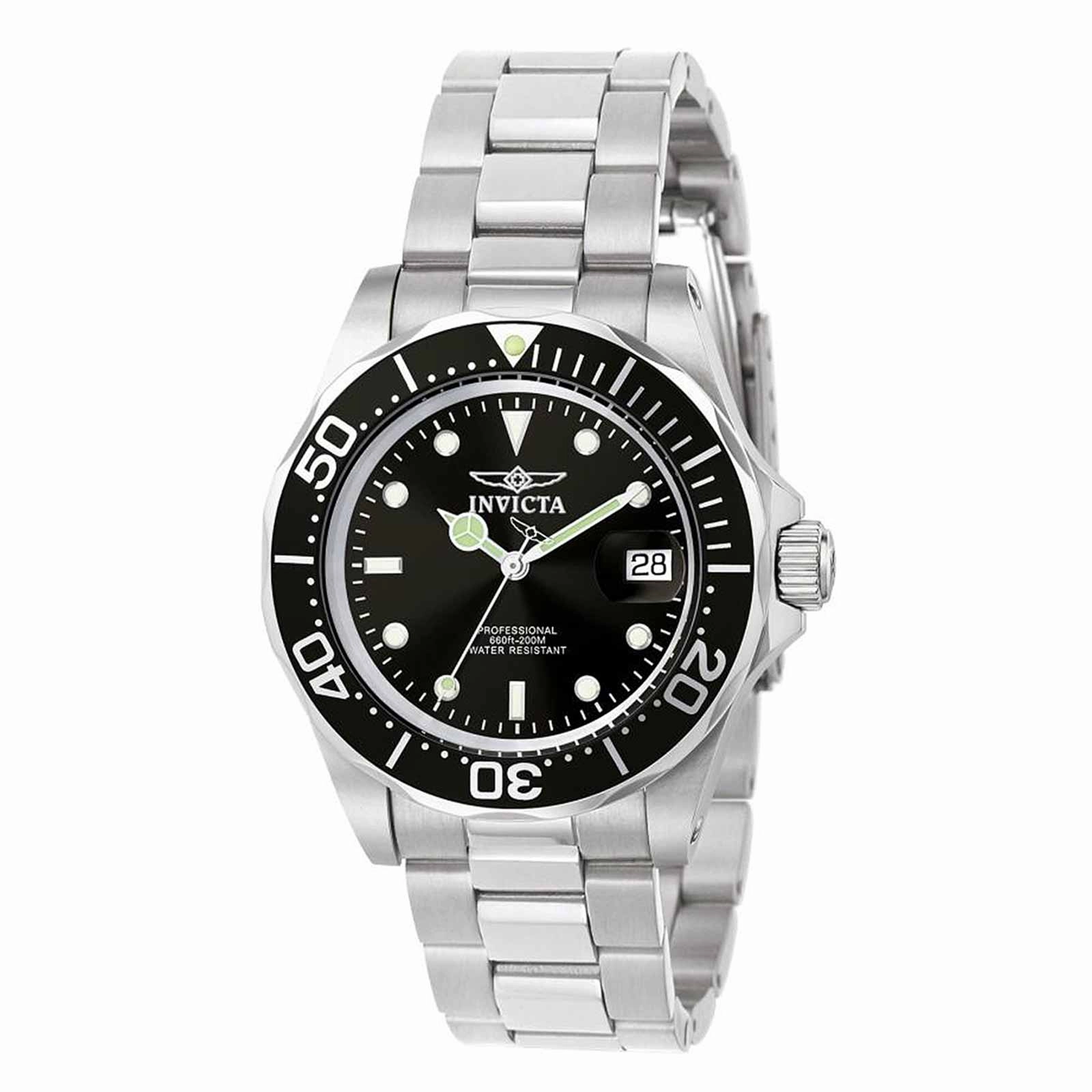 Invicta Men's Stainless Steel Watch - Pro Diver Quartz Black Dial Date | 9307