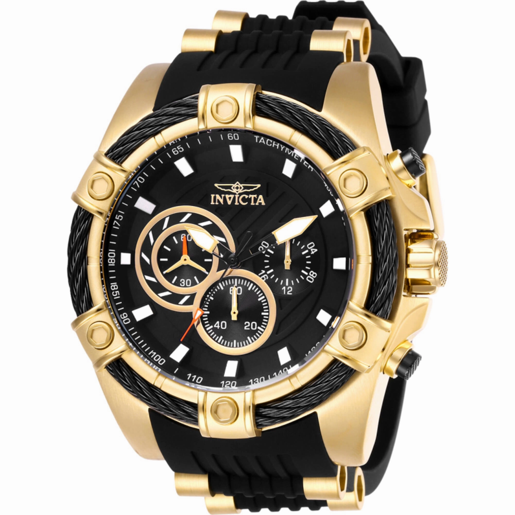 Invicta Men's Watch - Bolt Chrono Black and Gold Dial Steel and Rubber Strap | 26818